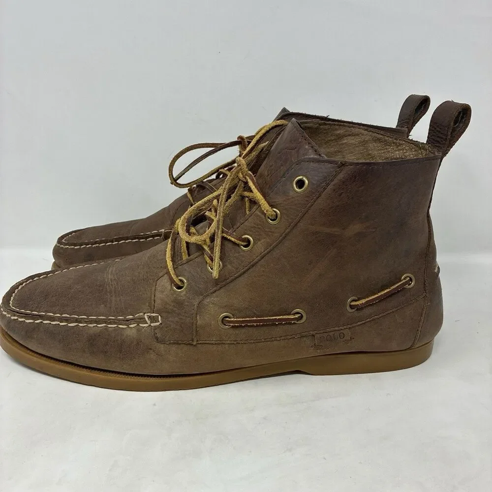 POLO Ralph Lauren 14557 Men's Barrott Brown Leather Boots Shoes Size 13 D